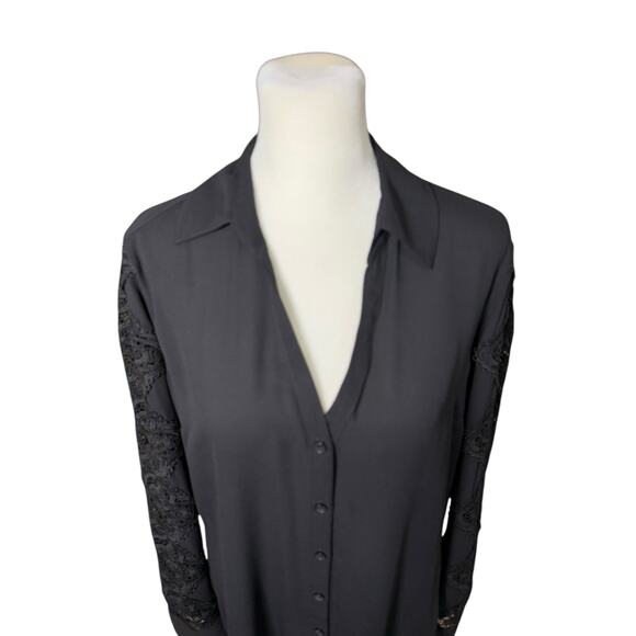 Express‎ Portofino Shirt Women M Black Lace Classic Office Career Work Capsule - Picture 2 of 10